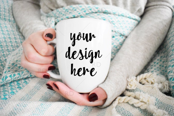 Mug Mockup With Aqua Blanket Fall Winter
