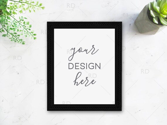Succulents Frame Mockup On Marble Desk Styled Stock