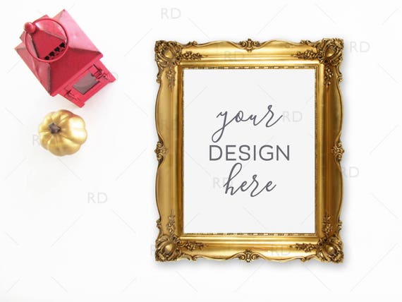 Fall Themed Frame Mockup On White Desk Styled