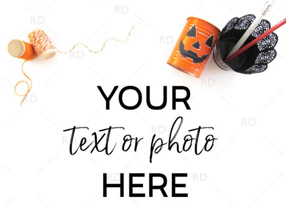 Halloween Themed Desk Mockup Styled Stock Photography