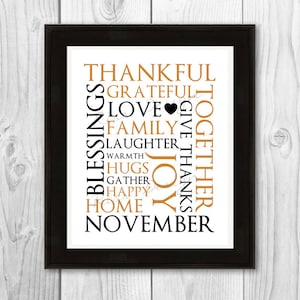 Thanksgiving Word Art - PRINTABLE Wall Art / Give Thanks, Grateful, November / Thanksgiving Wall Art / Fall Art / Thanksgiving Subway Art