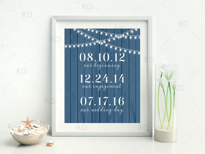 Important Dates PRINTABLE Wall Art Personalized Anniversary Gift / Wedding Gift / Children Birth Dates / Wood Background You Choose Color image 3