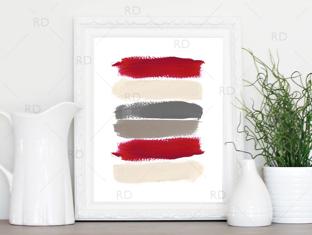 Paint Strokes PRINTABLE Wall Art / Red Grey Cream and Neutral Paint