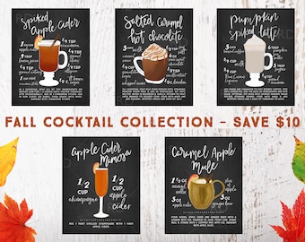FALL Cocktails with Recipes BUNDLE - PRINTABLE Wall Art / Fall Autumn Drinks Recipes Chalkboard / 5 Drinks Printables / Buy and Save 10