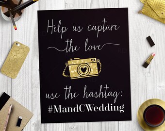 Wedding Hashtag PRINTABLE Art / Custom wedding hashtag sign / Hashtag Printable / Wedding Hashtag Print Sign / Use Your Wedding Colors