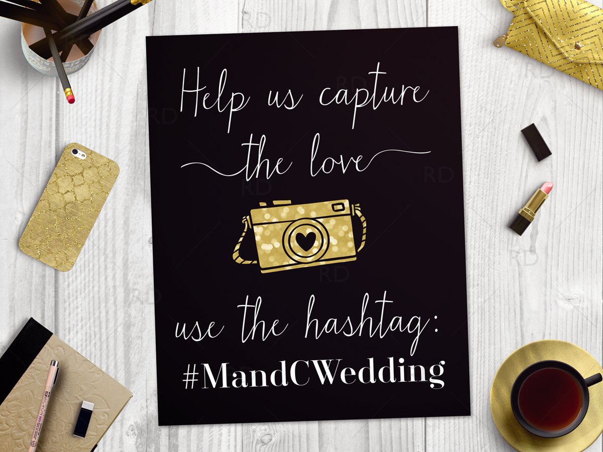 Wedding Hashtag PRINTABLE Art / Custom Wedding Hashtag Sign / - Etsy