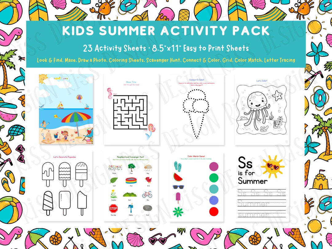 Summer Themed Activity Pack for Kids / Summer Digital Coloring Pages ...