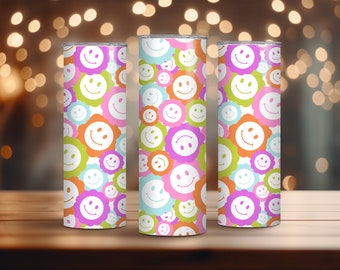 Seamless Retro Groovy Smiley Face Flower Pattern / 20oz Skinny Tumbler Wrap Tumbler Templates - Straight, Tapered and 12x12