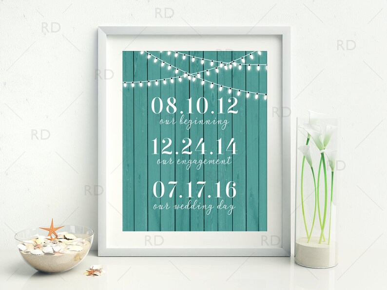 Important Dates PRINTABLE Wall Art Personalized Anniversary Gift / Wedding Gift / Children Birth Dates / Wood Background You Choose Color image 1