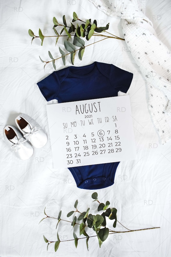 Download August 2021 Calendar Pregnancy Announcement Mockup With Etsy