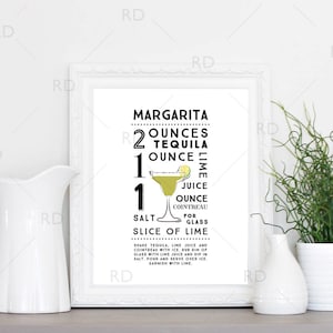 Recette de cocktail Margarita - art mural imprimable / art mural recette de cocktail / boisson mixte avec recettes art mural imprimable / art mural cocktail