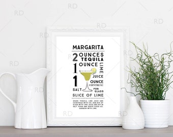 Margarita Cocktail Recipe - PRINTABLE Wall Art / Cocktail Recipe Wall Art / Mixed Drink with Recipes Printable Wall Art / Cocktail Wall Art