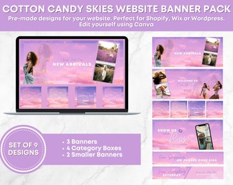 DIY Cloud Themed Website Banners | 9 Web Banner Designs For Your Boutique or Business | Wordpress, Wix or Shopify | Editable Canva Templates