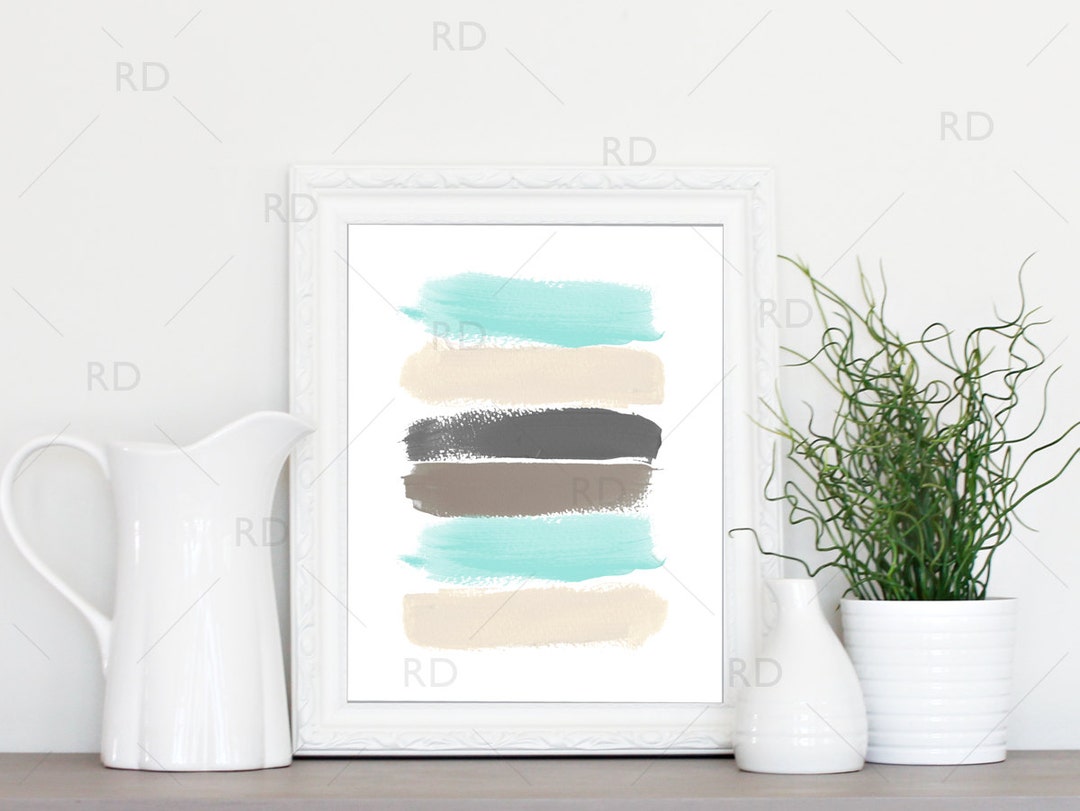 Paint Strokes PRINTABLE Wall Art / Mint Cream Grey and Etsy