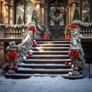 Christmas Apartment Staircase Digital Backdrop / Christmas Photo / Christmas Backdrop / Digital Backdrop / City Christmas Backdrop