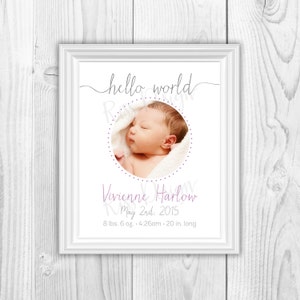 Birth Announcment with script typography - PRINTABLE / Modern birth announcement / elegant birth announcement / simple birth announcement