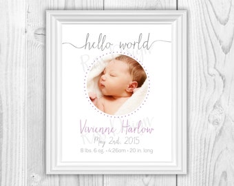Birth Announcment with script typography - PRINTABLE / Modern birth announcement / elegant birth announcement / simple birth announcement