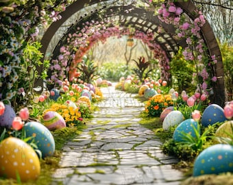 Easter Floral Arch with Flowers Digital Backdrop / Spring Easter Photo / Floral Arch Pathway Backdrop / Digital Backdrop