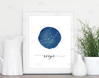 Virgo Constellation Zodiac - PRINTABLE Wall Art / Zodiac Constellation Wall Art / Zodiac Art by Month / Astrological Art Printable
