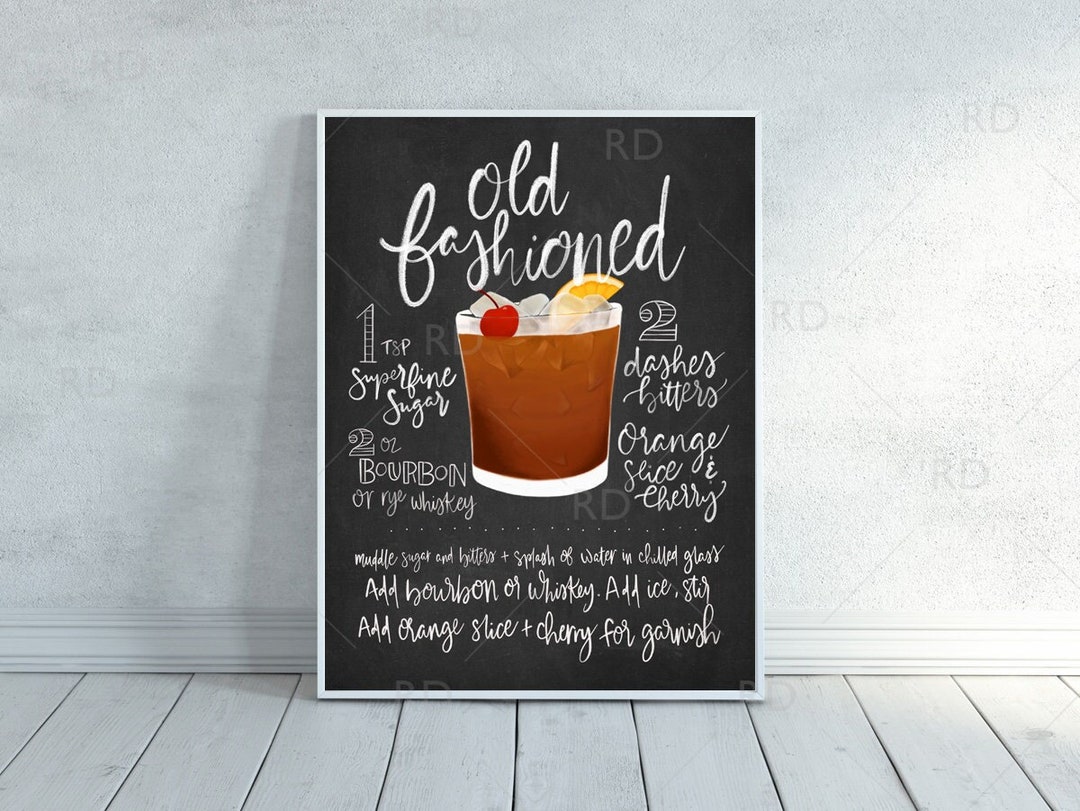 Old Fashioned Chalkboard Cocktail With Recipe - PRINTABLE Wall Art ...