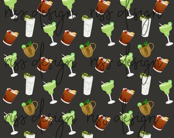Seamless Handdrawn Cocktails Pattern / Seamless Patterns / Cocktails Seamless Background