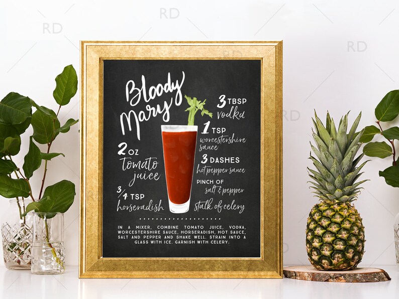 Bloody Mary Chalkboard Cocktail With Recipe PRINTABLE Wall Etsy