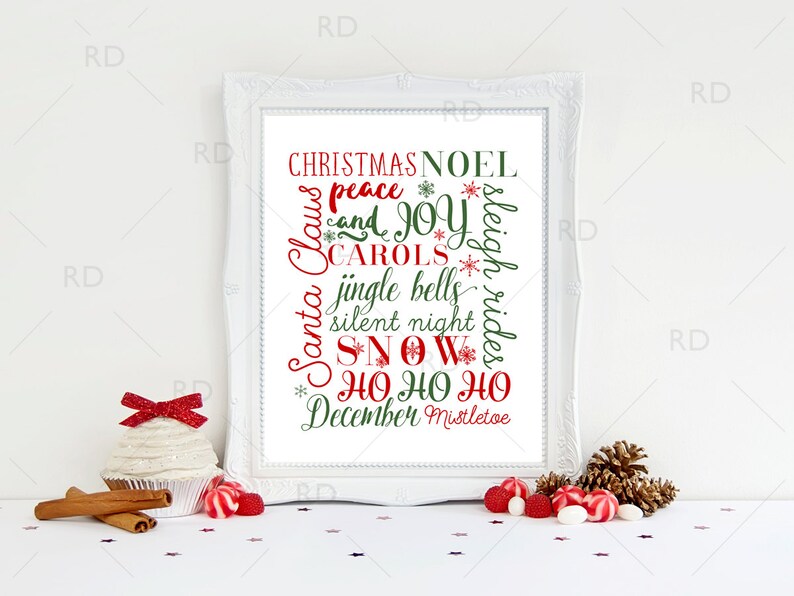 Christmas Word Art PRINTABLE Wall Art / Christmas Typography Etsy
