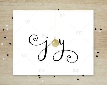Joy - PRINTABLE Wall Art with Gold AND Silver Ornament / Holiday printable / Christmas Printable / Christmas joy printable / Christmas