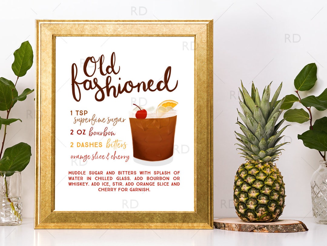 Old Fashioned Cocktail With Recipe - PRINTABLE Wall Art / Cocktails ...