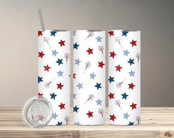 Seamless Red White and Blue Stars Pattern / 20oz Skinny Tumbler Wrap Tumbler Templates - Straight, Tapered and 12x12 / 4th of July Seamless