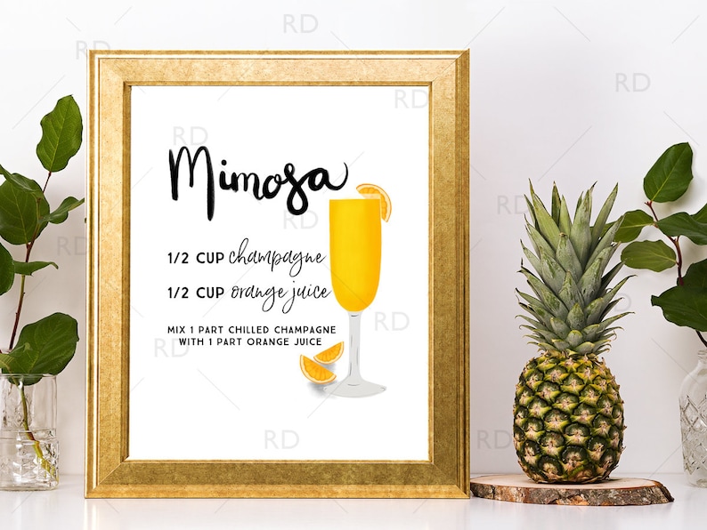 Mimosa Cocktail With Recipe PRINTABLE Wall Art / Cocktails - Etsy
