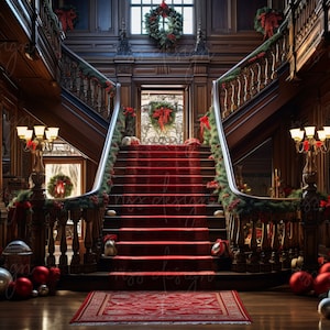 Christmas Staircase with Ornaments Digital Backdrop / Christmas Photo / Christmas Backdrop / Digital Backdrop / Christmas Digital Backdrop