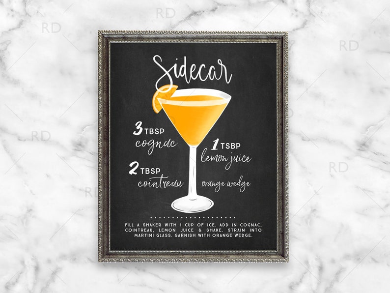 Sidecar Chalkboard Cocktail With Recipe PRINTABLE Wall Art / - Etsy