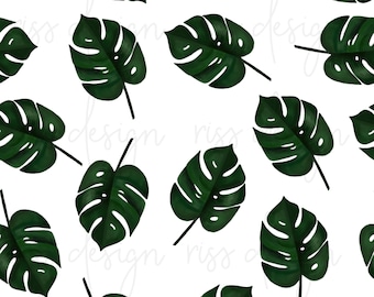 Monstera Leaf Seamless Pattern / Seamless Patterns / Tropical Leaf Seamless Background / Tropical Leaves Seamless Patterns