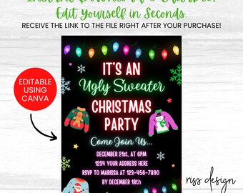 Ugly Christmas Party Themed Invitation / PRINTABLE Christmas Party Invitation / Fully Customizable in Canva! You Edit!