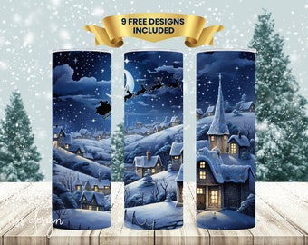 Christmas Eve Santa's Sleigh Tumbler Wrap / 20 oz Skinny Tumbler Wrap Sublimation - Straight & Tapered Design / Christmas Night Sky Reindeer