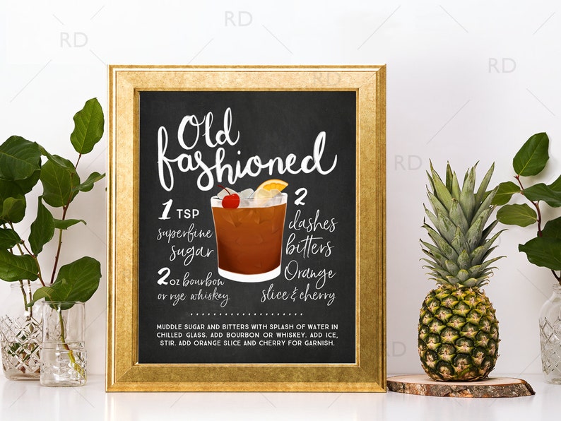 Old Fashioned Chalkboard Cocktail With Recipe PRINTABLE Wall | Etsy