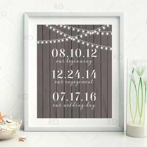 Important Dates PRINTABLE Wall Art Personalized Anniversary Gift / Wedding Gift / Children Birth Dates / Wood Background You Choose Color image 2