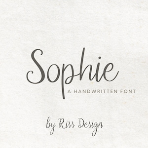 May include: A handwritten font named "Sophie" with the text "A handwritten font" and "by Riss Design" below.