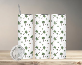 Seamless Palm Trees with Coconuts Pattern / 20oz Skinny Tumbler Wrap Tumbler Templates - Straight, Tapered and 12x12