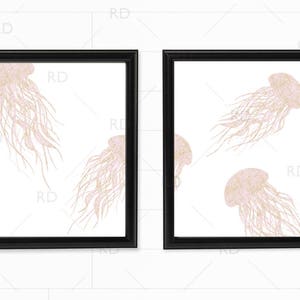 Jellyfish with Blush and Gold Glitter - PRINTABLE Wall Art / Hand Drawn Jellyfish Printable / Wall Art / Ocean Art / Nautical / 2 for 1
