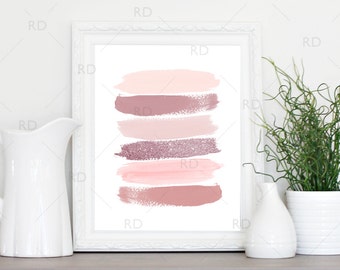 Paint Strokes - PRINTABLE Wall Art / Pink Nude and Glitter Paint Strokes Wall Art / Paint Stripes Wall Print / Watercolor Strokes Wall Art