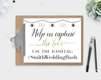 Wedding Hashtag Sign PRINTABLE Art / Use your wedding colors / Hashtag Printable / Wedding Hashtag Print Sign / Custom wedding hashtag