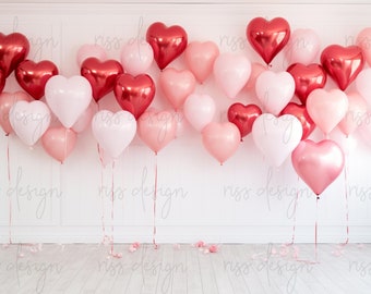 Valentine's Day Heart Balloons Digital Backdrop / Valentines Photo / Valentine Backdrop / Digital Backdrop / Light Themed Valentine Backdrop