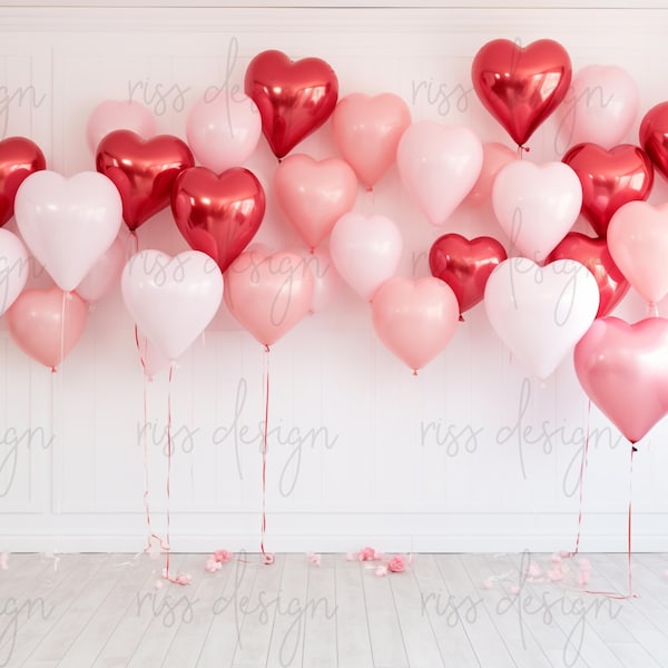 Valentine's Day Heart Balloons Digital Backdrop / Valentines Photo / Valentine Backdrop / Digital Backdrop / Light Themed Valentine Backdrop