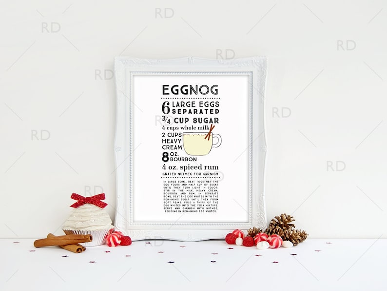 Eggnog Cocktail Recipe PRINTABLE Wall Art / Holiday Drink Recipes Wall Art / Mixed Drinks Printable / Holiday Drink Recipes / Christmas image 1