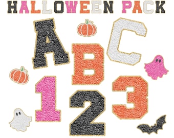 Halloween Colors Faux Chenille Varsity Letter PNGs | A–Z Alphabet Clipart | Digital Download | Faux Patch Style Letters | Numbers | Patches