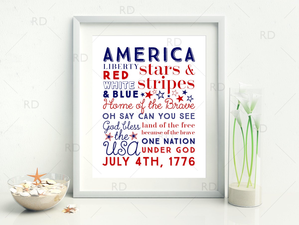 4th of July Subway Typography Art PRINTABLE Wall Art / 4th of July Wall ...
