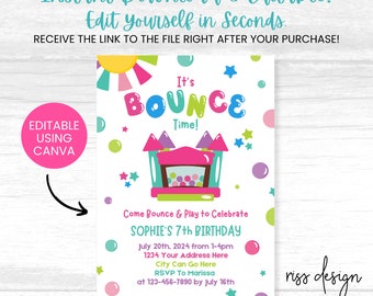 Bounce House Birthday Party Themed Invitation / PRINTABLE Birthday Invitation / Fully Customizable in Canva! You Edit! Bounce House Invite!