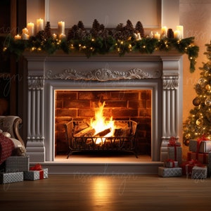 Christmas Fireplace Digital Backdrop / Christmas Card Photo / Premade Christmas Backdrop / Digital Backdrop / Christmas Backdrop